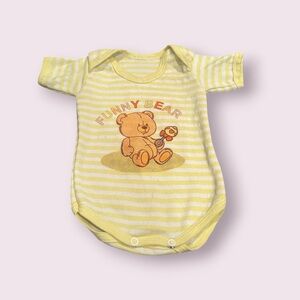 Vintage Bavy Yellow Striped Baby Onesie - Funny Bear